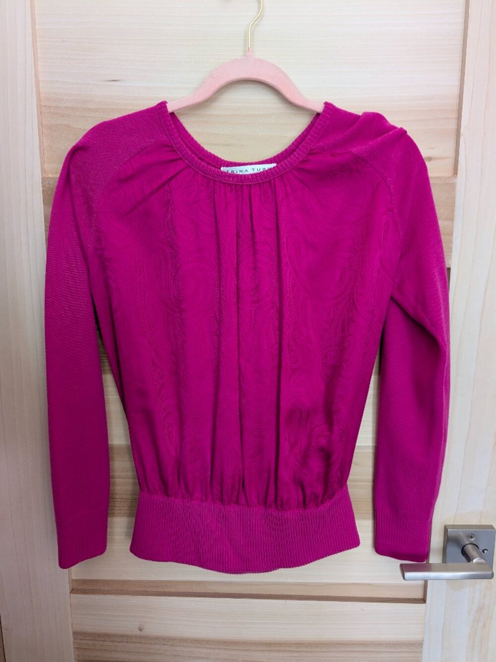 Trina Turk Fuchsia Silk and Merino Wool Top